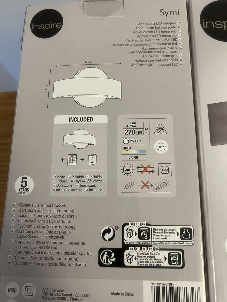 Aplique de Led e aço inoxidável