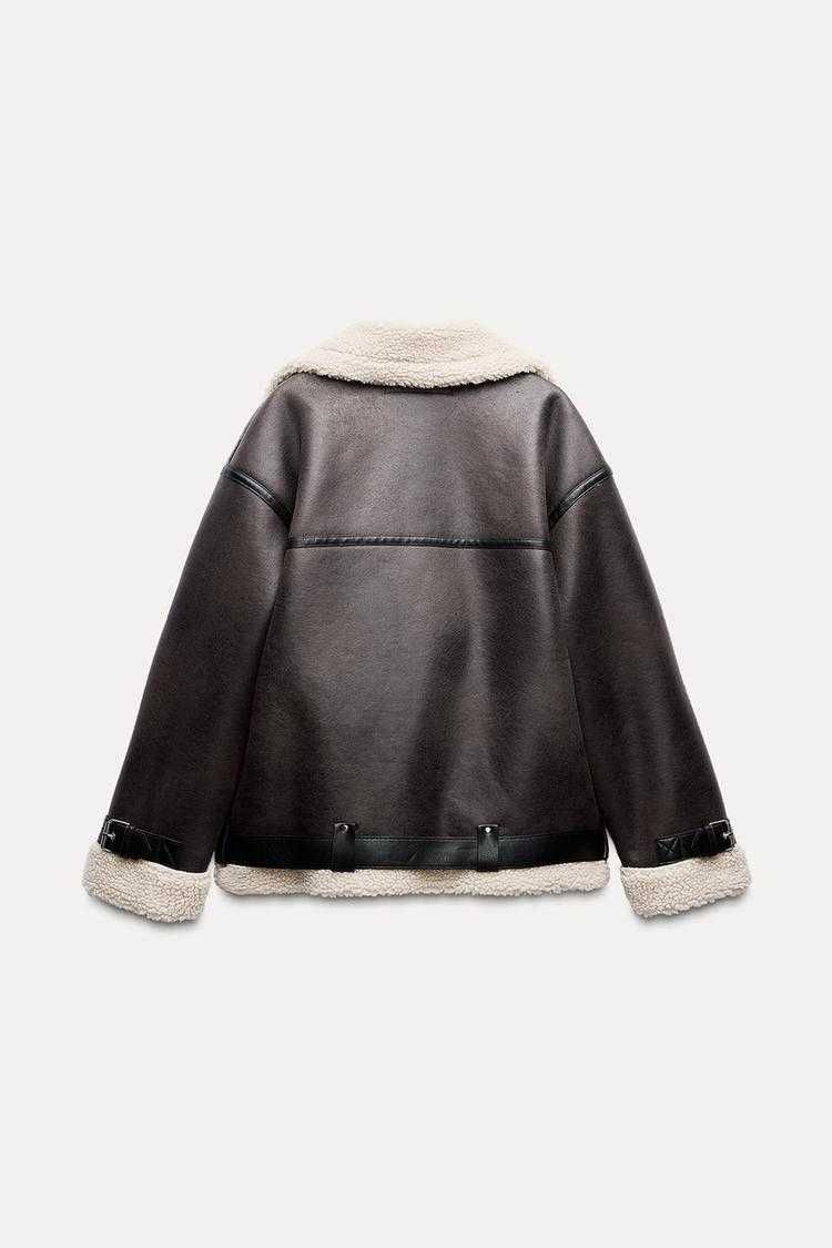 kurtka kożuch kożuszek double-faced long jacket Zara 36 S