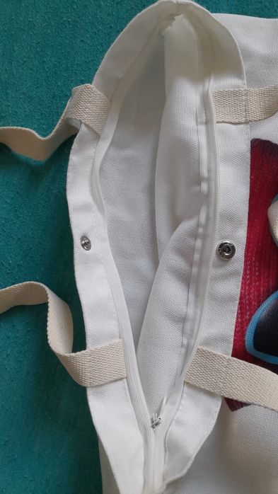 Torba, torebka shopperka biała materiałową, zapinana