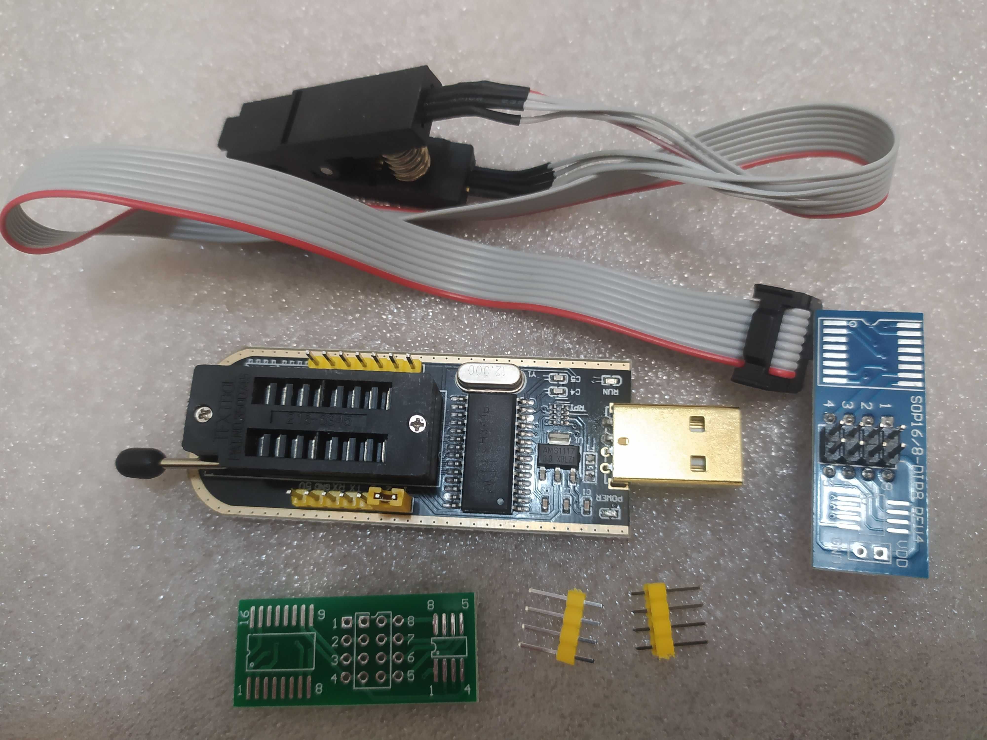 CH341A USB программатор 24/25 Flash Eeprom набор + прищепка 8pin