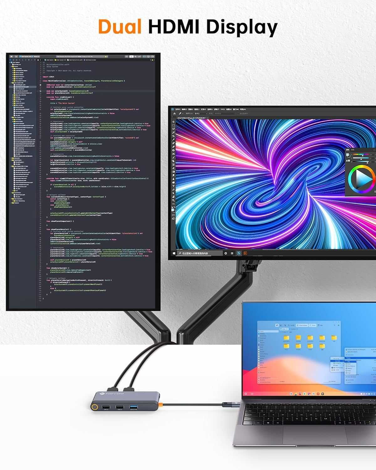 Hub Stacja dokująca NOVOO USB C Podwójny monitor 6w1