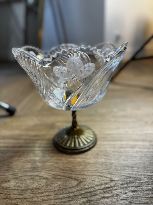Kryształowa waza owocarka naczynie kryształ złoty vintage antyk