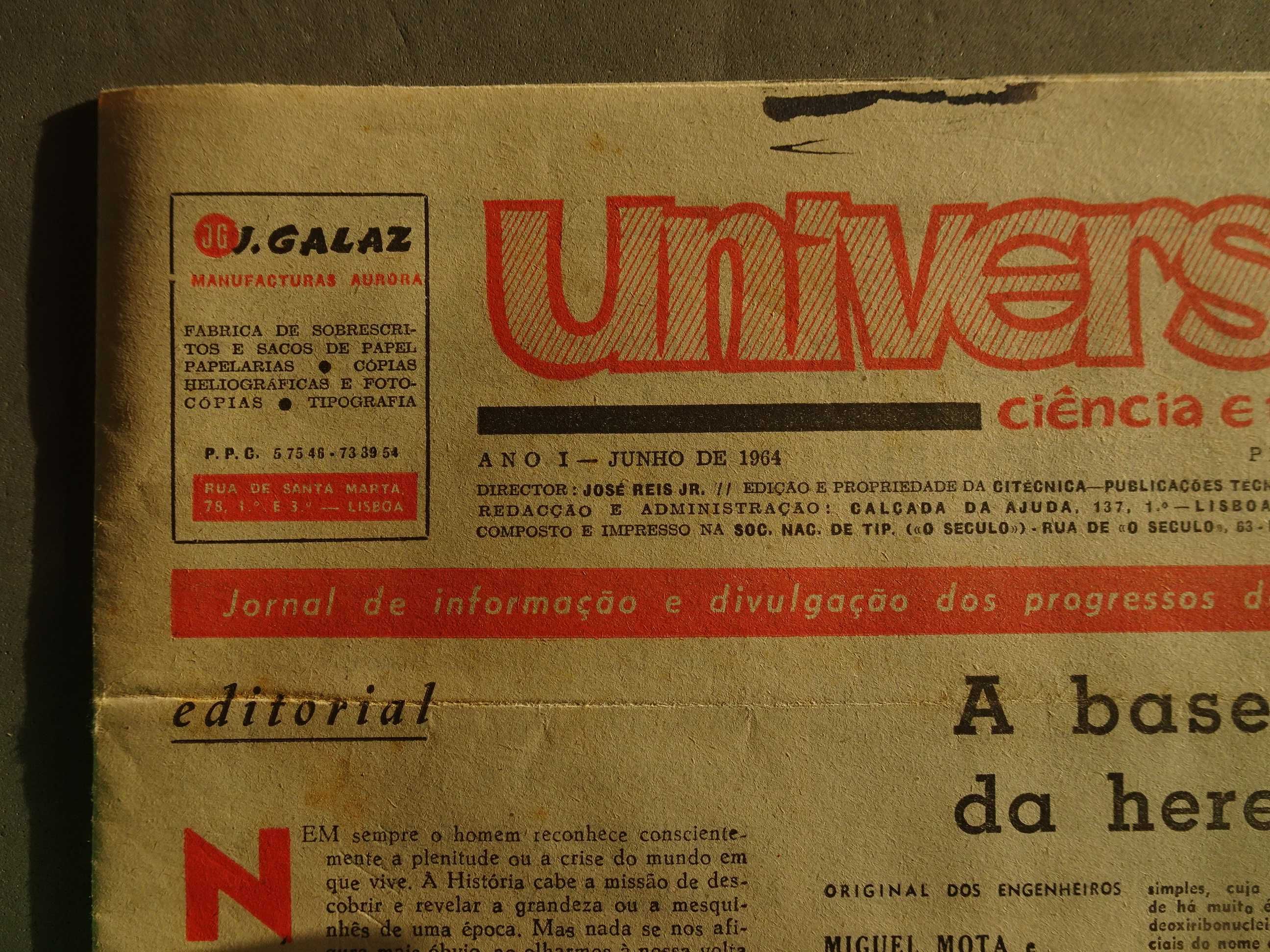 Antigo jornal Universo Ciência e Técnica - Ano I - 1964