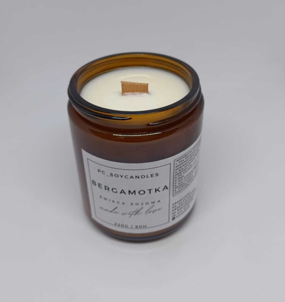 Świeca Sojowa Zapachowa Bergamotka 250ml Drewniany Knot