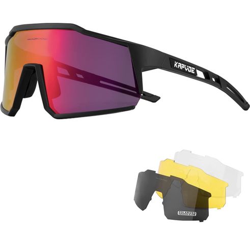 Óculos de ciclismo polarizados com 4 lentes intercambiáveis, TR90, ócu
