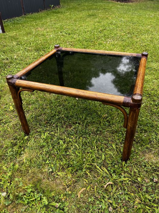 Stolik szklany, drewniany, bambusowy