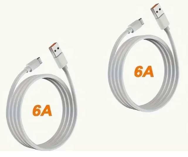 Kabel USB Typu C 6A 66w, Super Szybki Kabel Ładujący 1m biały