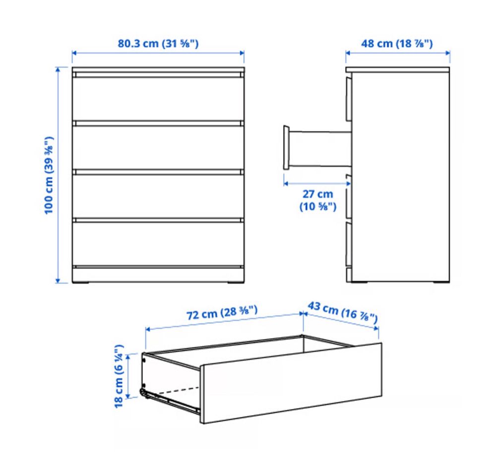 Cómoda IKEA Malm 4 gavetas em excelente estado