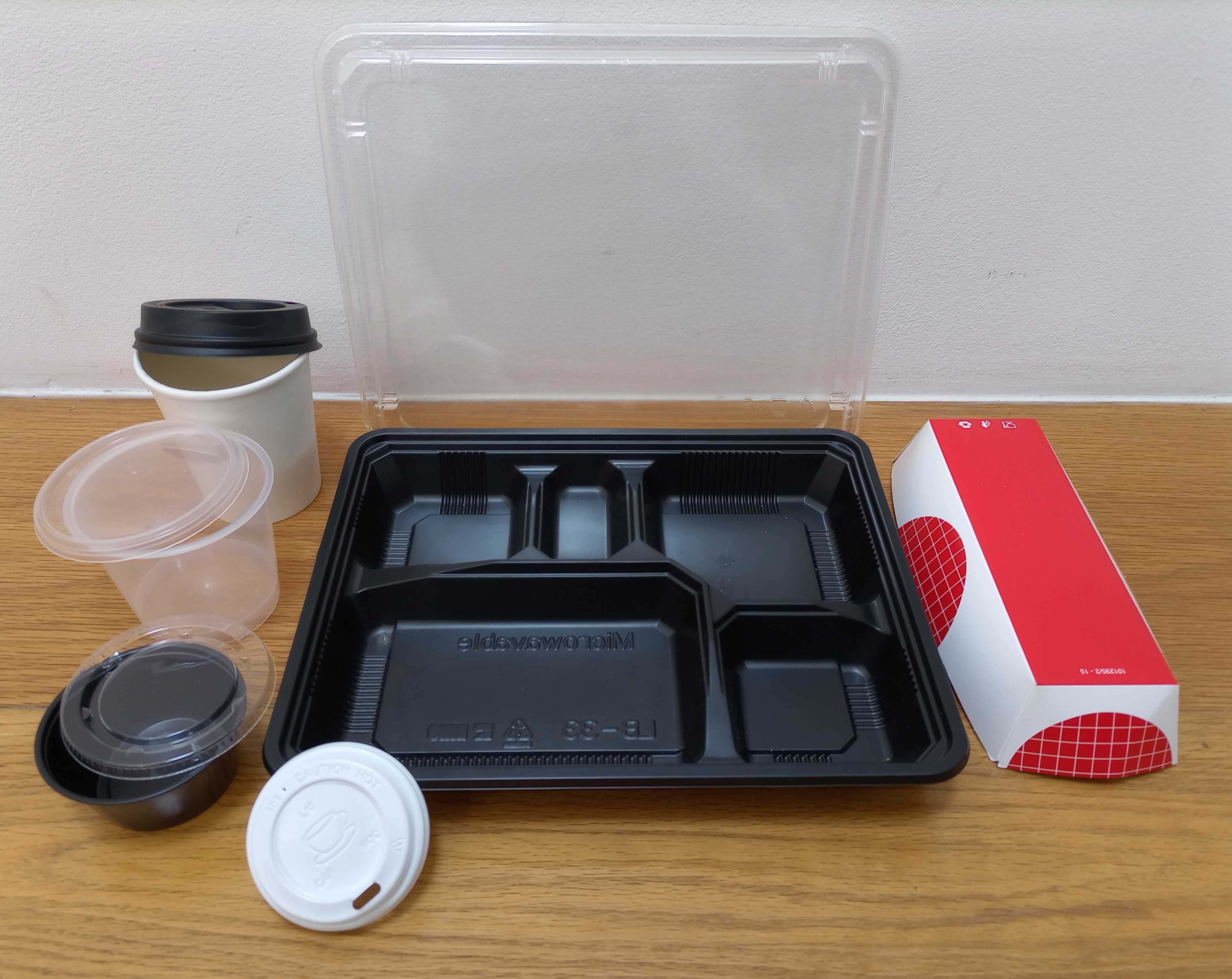 Embalagem alimentar plástico descartável take away delivery catering