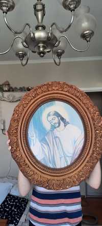 Piękny obraz z Jezusem rama drewniana rzeźbiona  Jezus