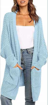 Sweter kardigan, mięciutki, narzutka błękitna rozmiar S