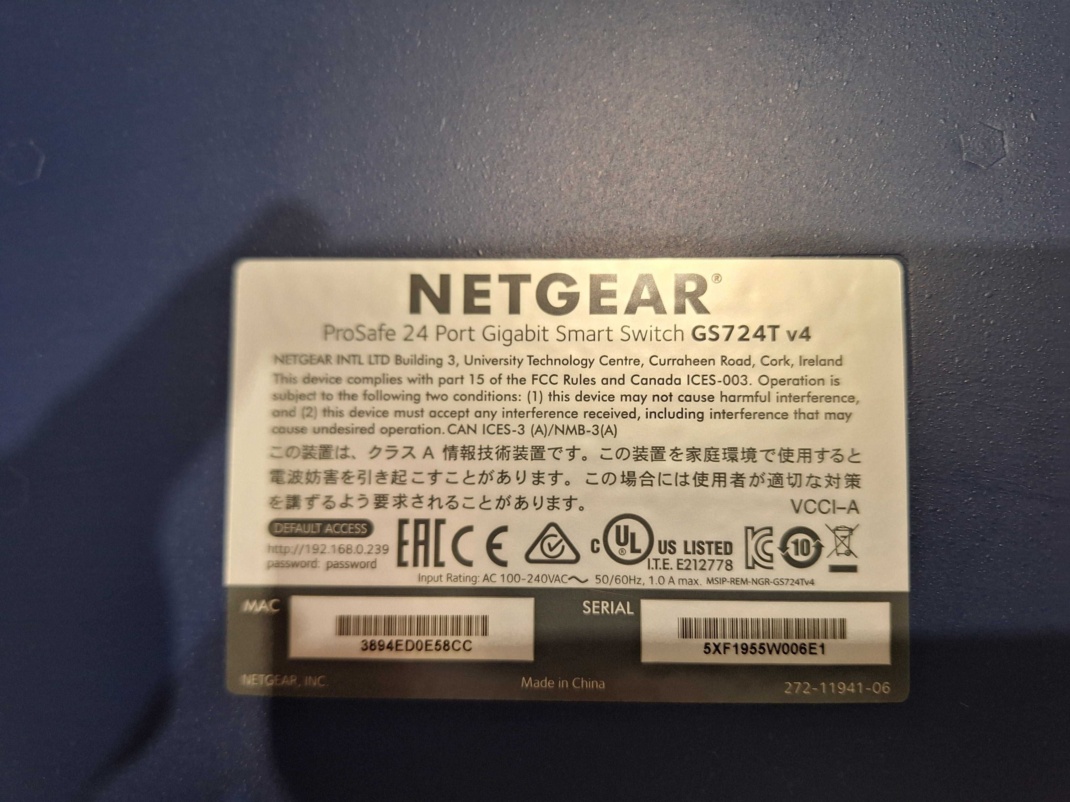 Netgear GS724Tv4 switch zarządzalny, mało używamy