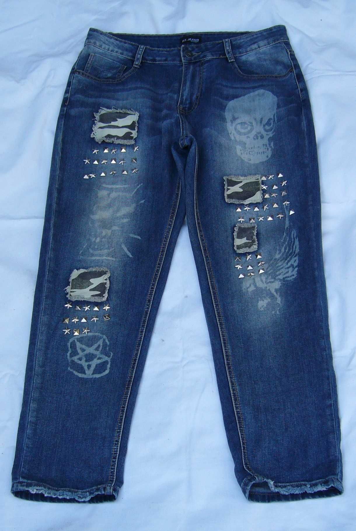 H1 jeans damskie dżinsy czaszka/dżety L pas 86 cm