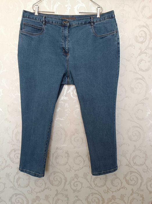 р 22 / 56-58 сині джинси штани слім великі батал із високою талією