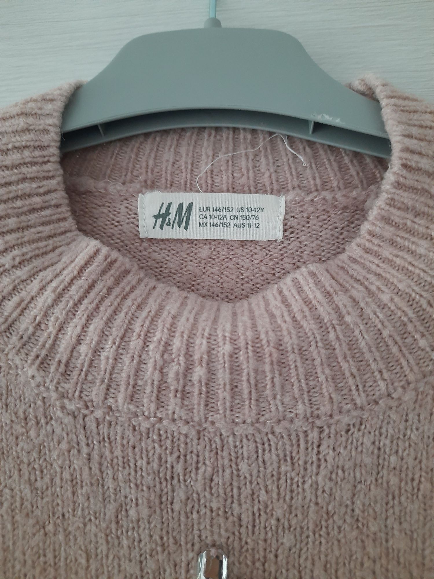 Sweter h&m aplikacja pudrowy róż 146/152 xs