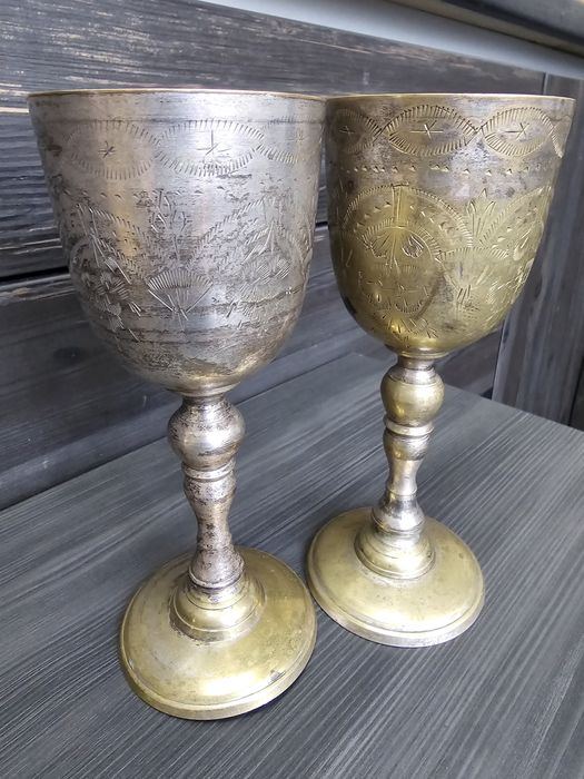 Бокалы металлические винтажные инкрустация резьбой