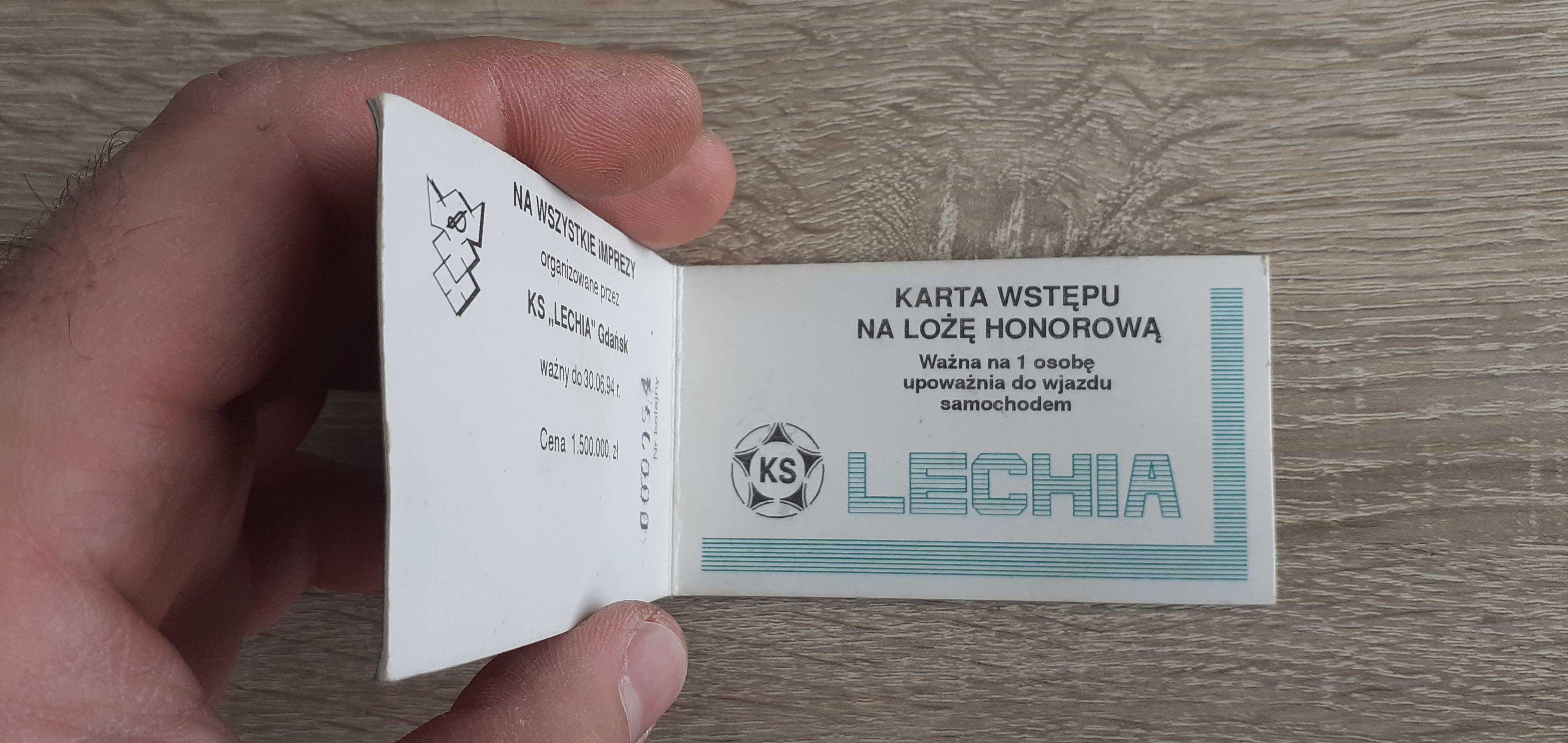 Karnet karta wstępu Lechia Gdańsk 1994