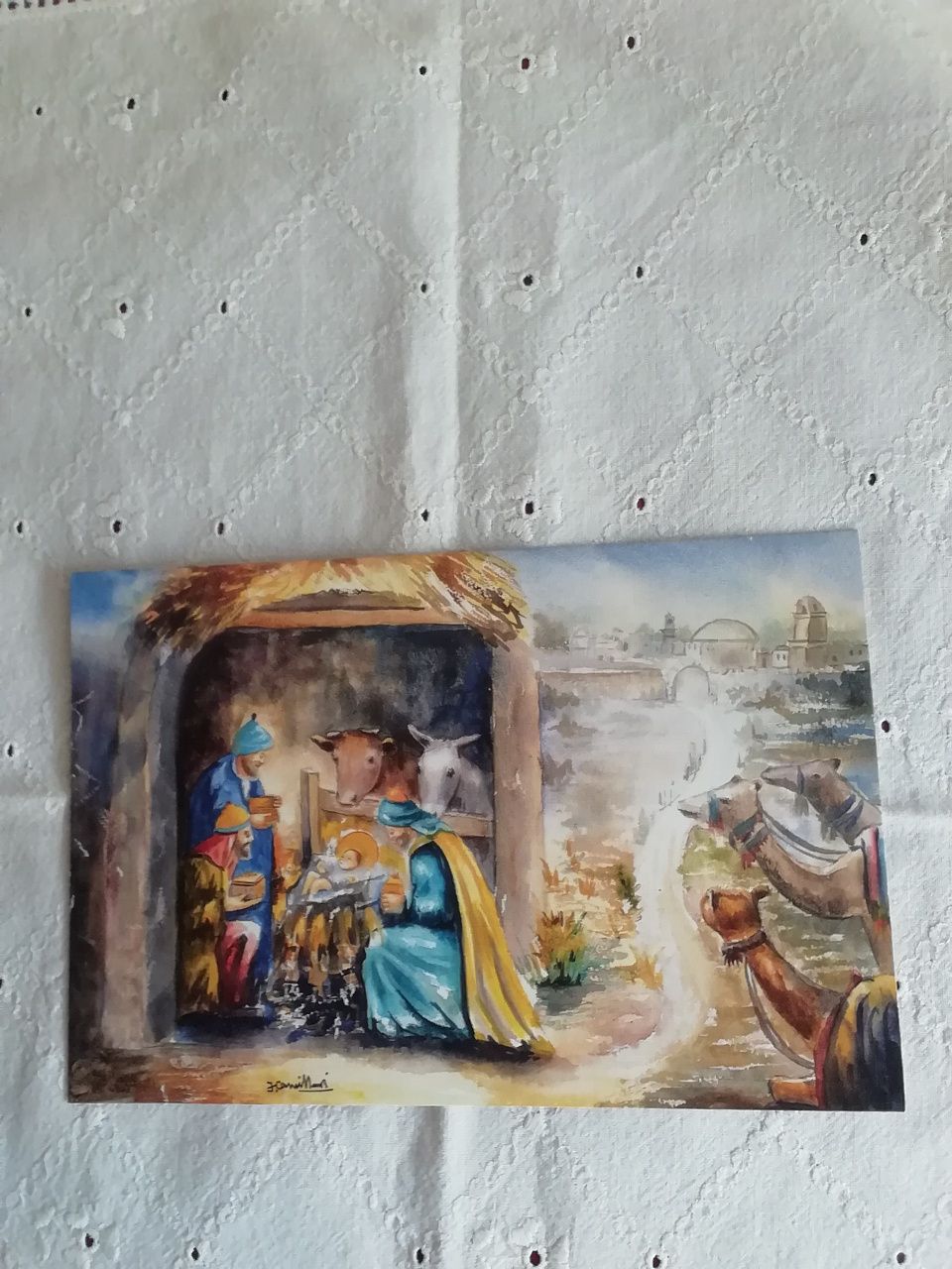 Postal de Natal, pintado com a boca
