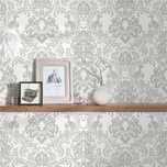 3 rolki tapety ściennej Glamour ornament srebrny brokat