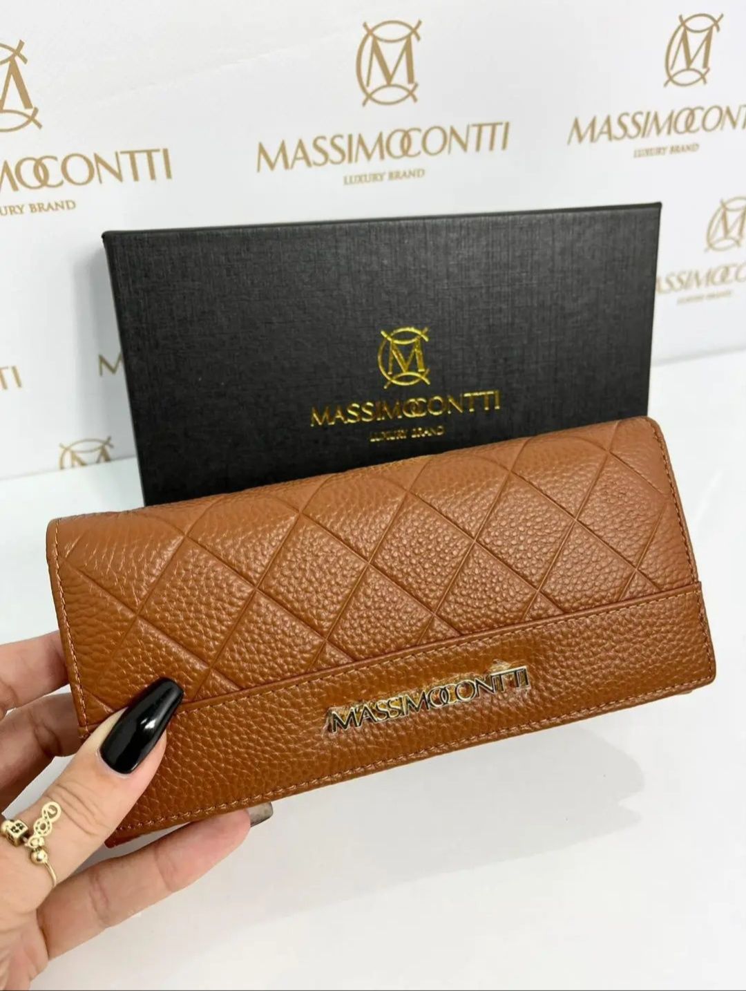 Massimo Contti Luxury Brand portfel skóra naturalna Brąz