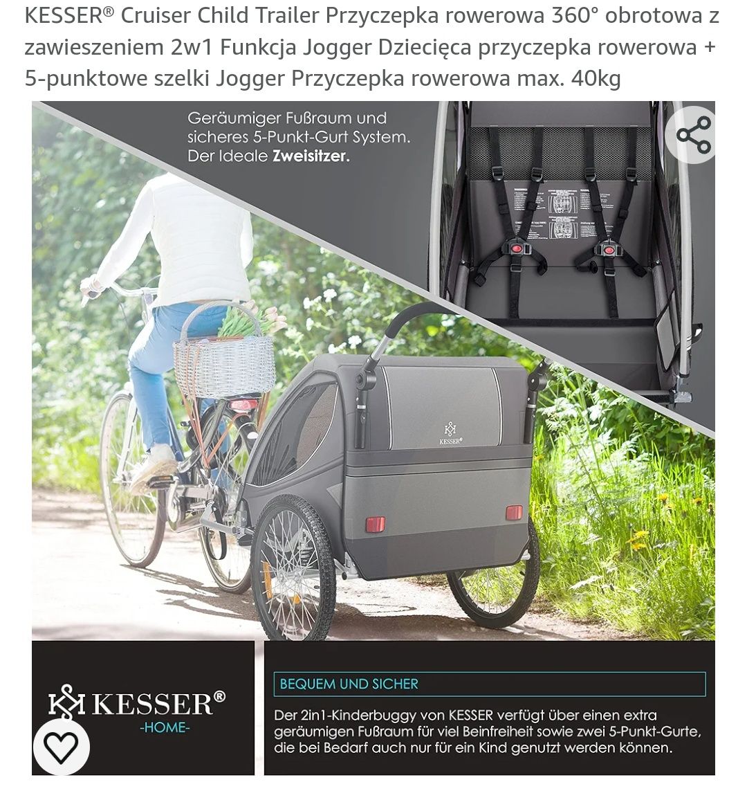 Przyczepka rowerowa dla dzieci ,2 osobowa , 360 stopni, obrotowa