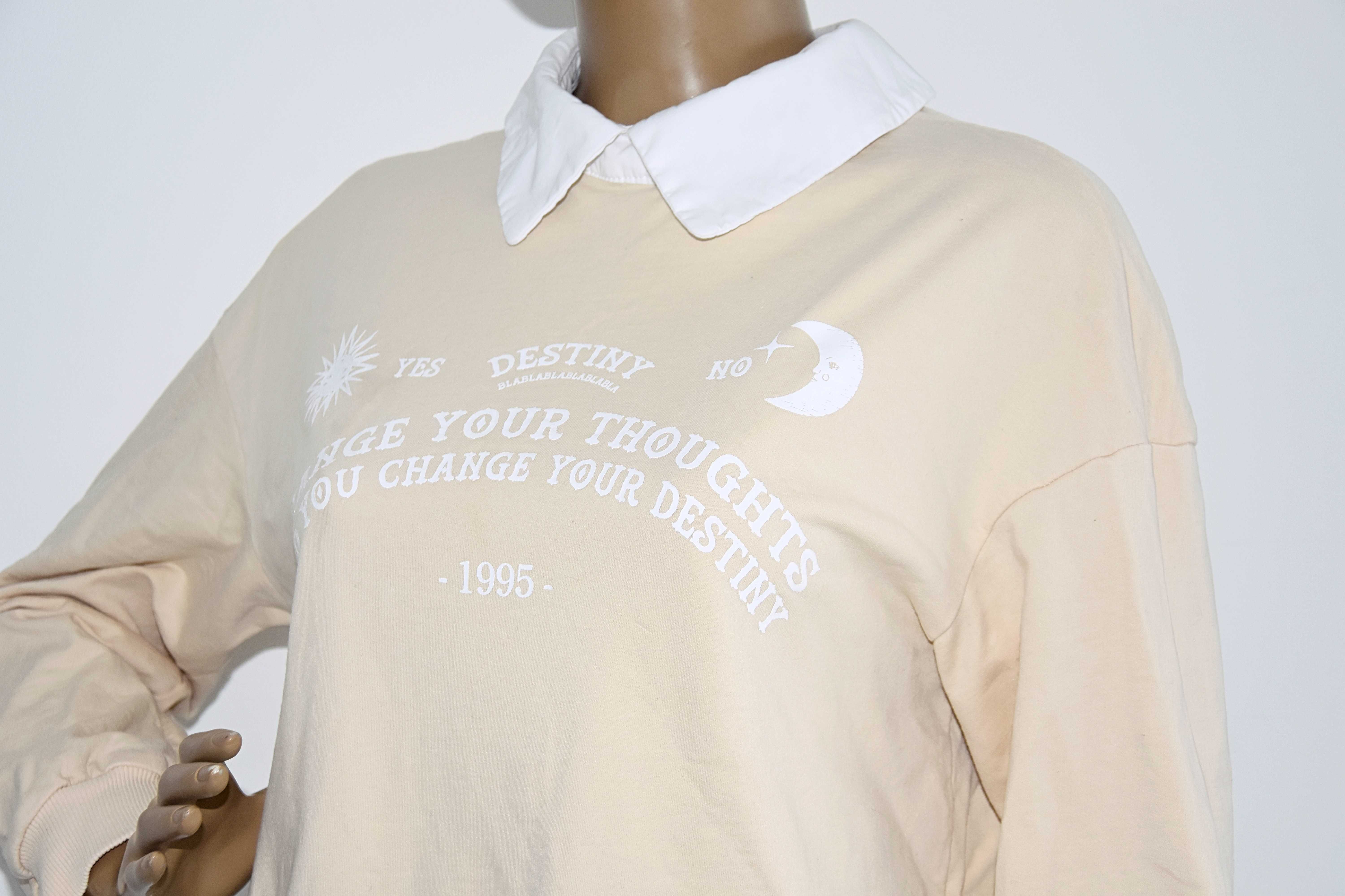 Bluza Zara kremowa z białym kołnierzykiem S 36 100% bawełna