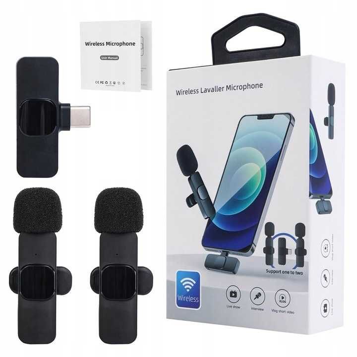 2x mikrofon bezprzewodowy krawatowy  z odbiornikiem USB-C