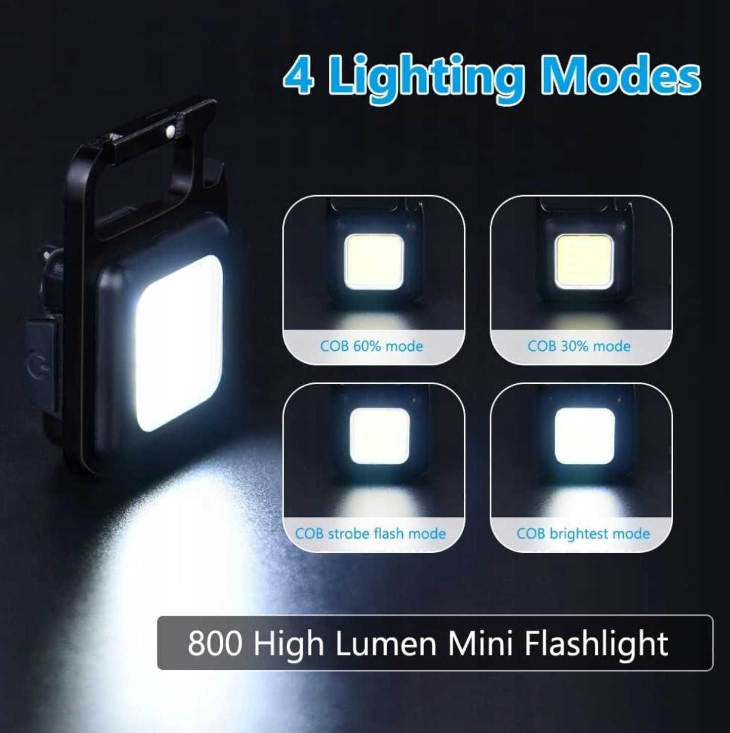 Mini latarka 6W LED 800 LM USB-C kieszonkowa brelok magnes otwieracz