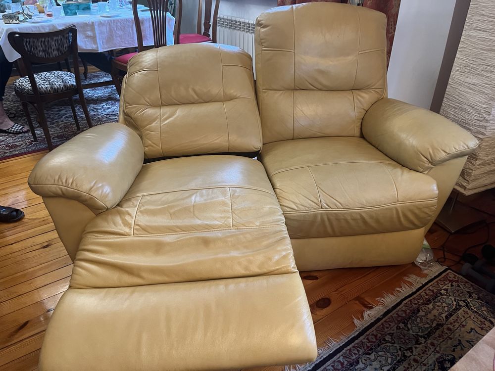 Sofa skórzana, kanapa podwójna. Fotel dwuosobowy z regulacją.