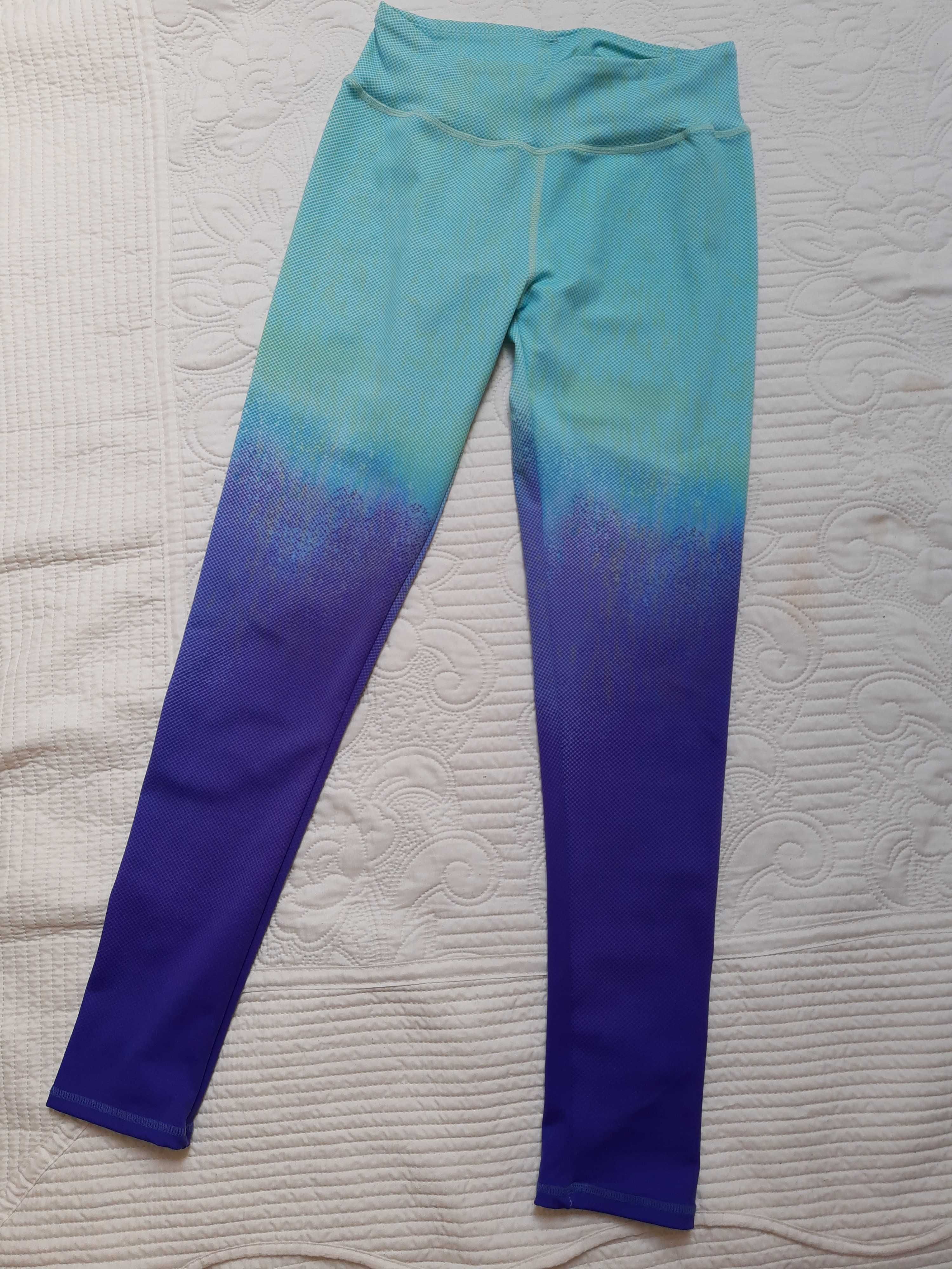 Legginsy sportowe, kolory niebieskie, S/małe M, wzór.