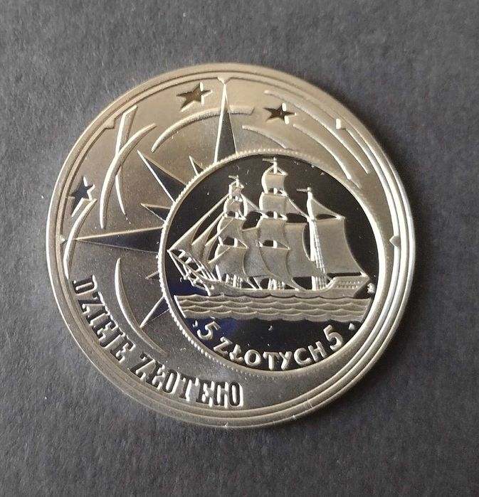 moneta 10 złotych Ag Dzieje złotego 5 zł żaglówka