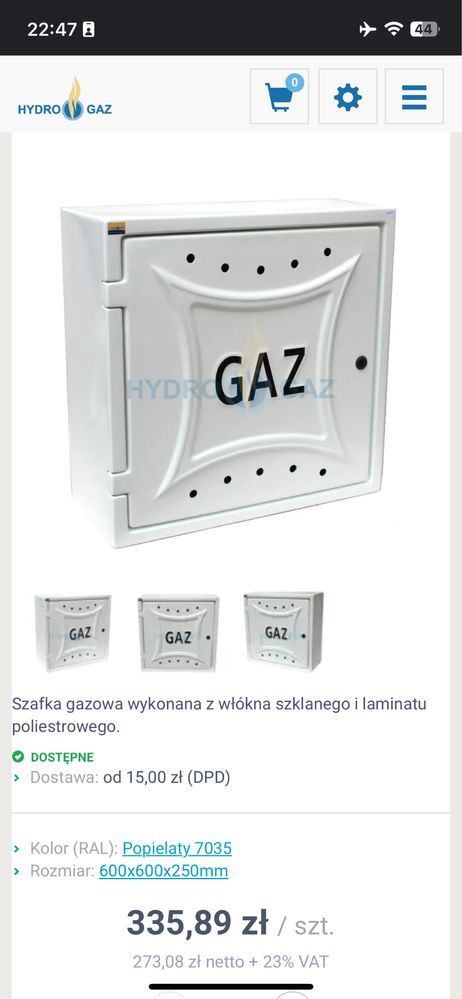 Szafka gazowa rozmiar  60x60x25