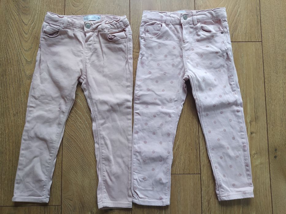 ZARA zestaw 2 pary spodnie różowe i w kropki r. 104