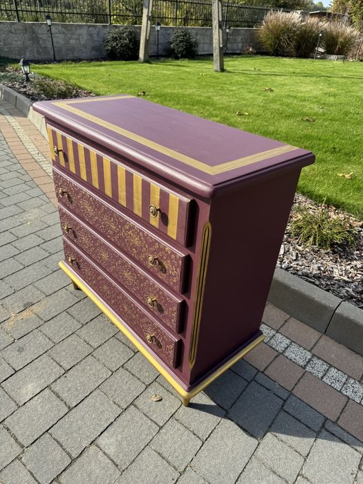 Odnowiona Komoda z szufladami   , ręcznie malowana