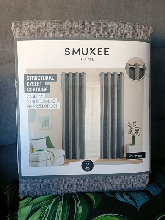 Szare strukturalne zasłony na przelotkach 2 sztuki 140/250