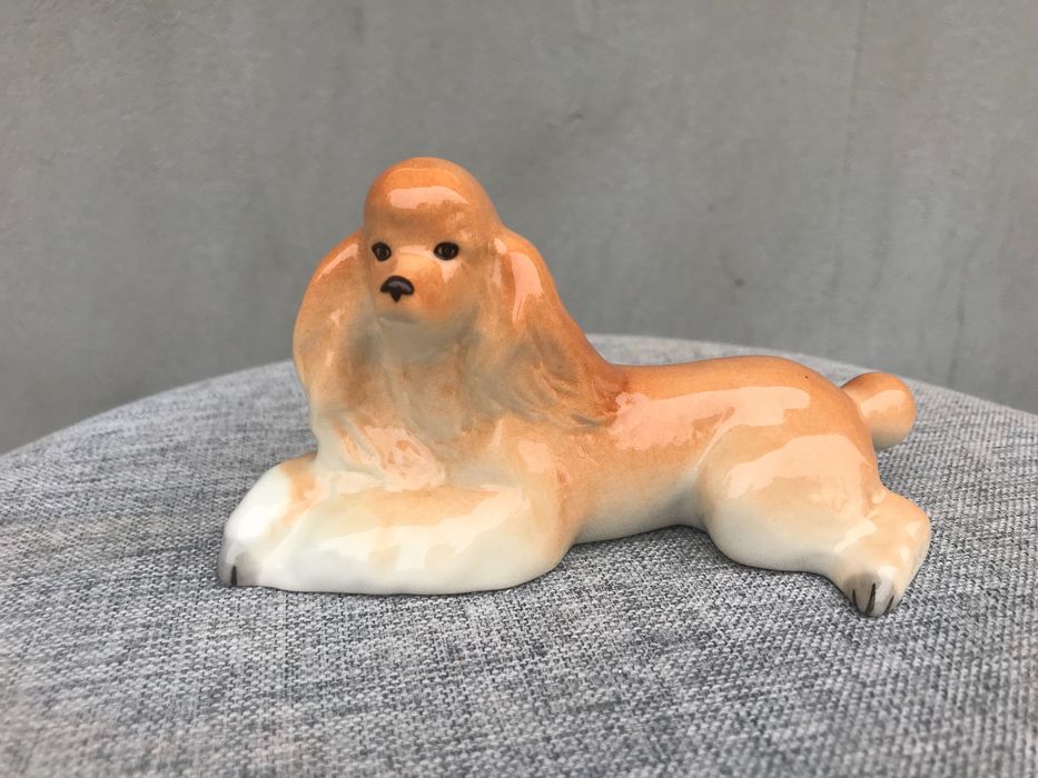 Rzadka figurka z porcelany lomonosov pudel porcelanowy pies , psa