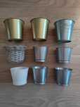 Zestaw 9x osłon doniczek: metal, ceramika, pleciona. Różne roz. 9-12cm