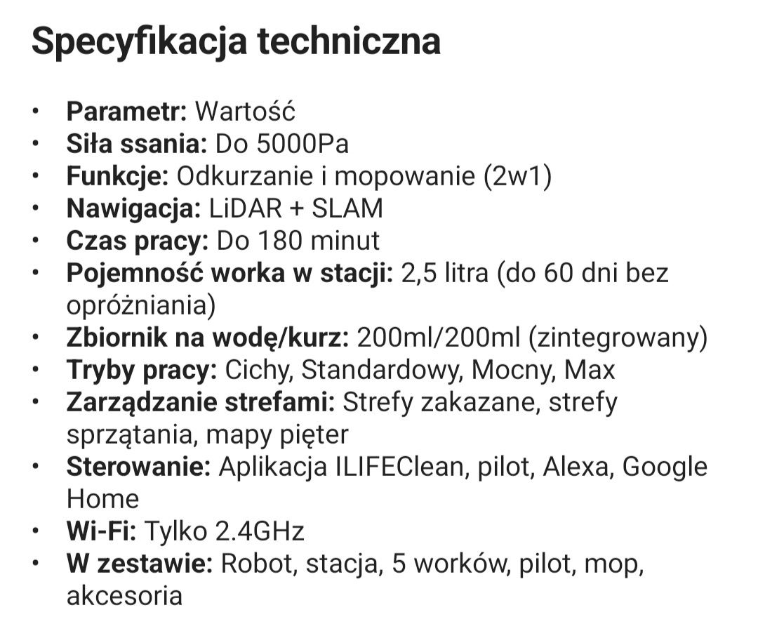 ILife a30 pro Odkurzacz samojezdny ze stacją i funkcja mopowania