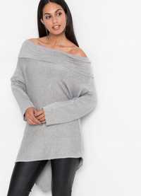 Nowy sweterek oversize damski szary luźny krój asymetryczny z wiskozy