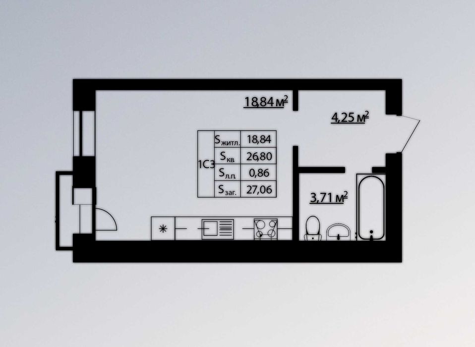 3й поверх студія 27 м² в ЖК Молодість оренда від власника
