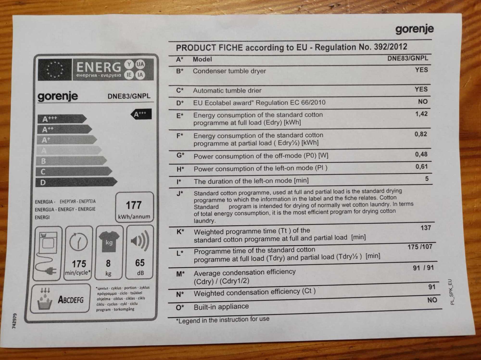 Suszarka Gorenje DNE83/GNPL