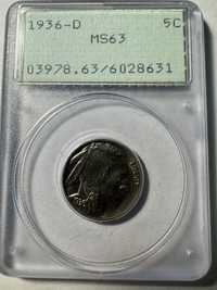 5 centów Buffalo 1936D PCGS MS63 stary holder