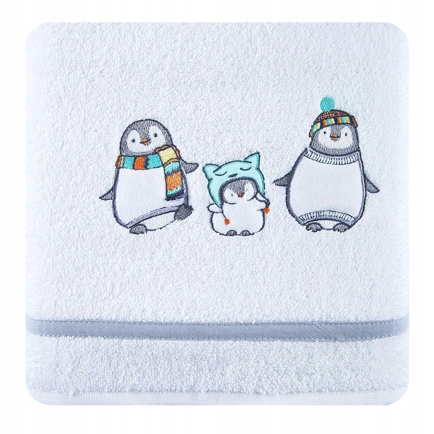 Ręcznik dziecięcy 50x90 pingwiny biało szare
