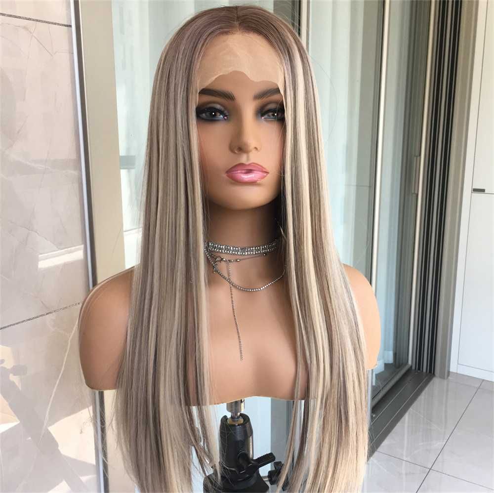•NOWA• Długa Peruka Blond Popielaty z Pasemkami - Idealna na Co Dzień