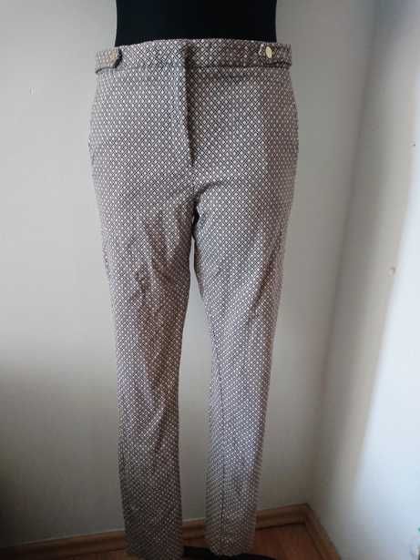 Damskie spodnie cygaretki, złote guziki, mozaiką, r 14