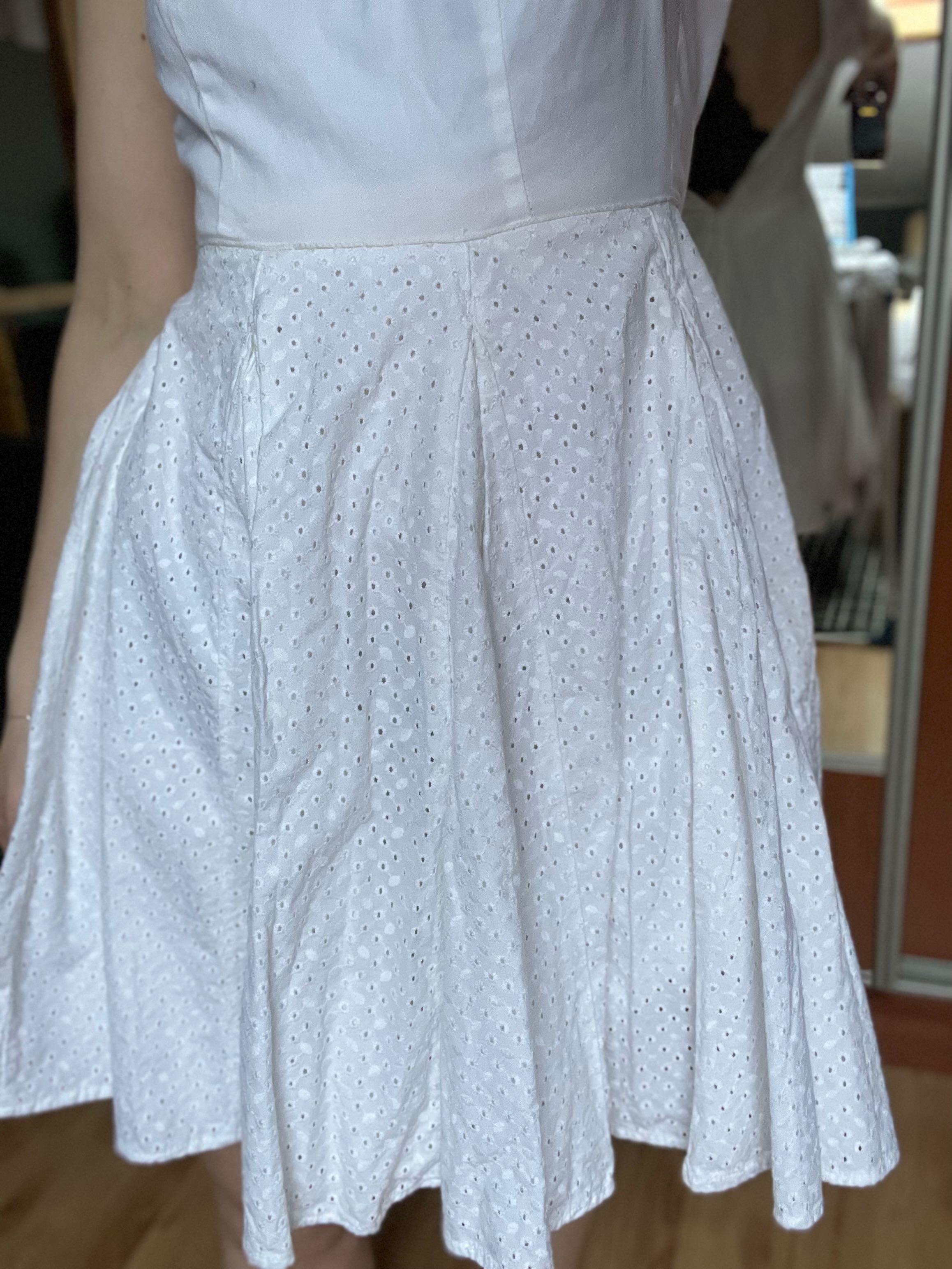 Biała sukienka ażurowa na komunie, imprezę s 34 ręcznie szyta Bawełna