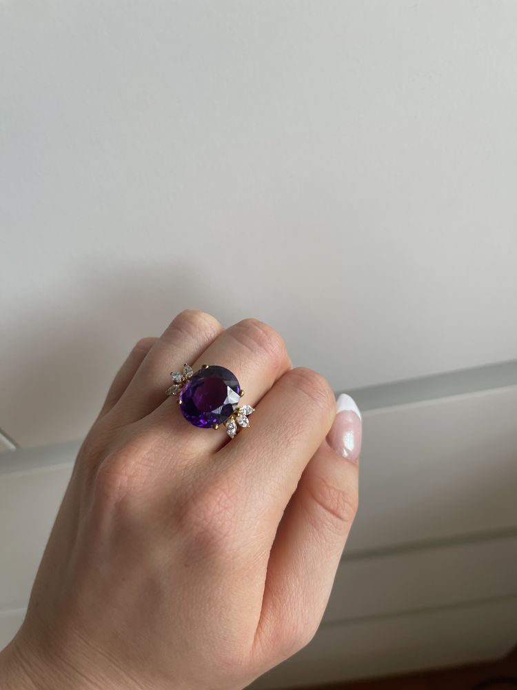 Piękny pierścionek ametyst syntetyczny fioletowy kamień r 17