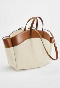 Zara torba shopper z łączonych materiałów camel