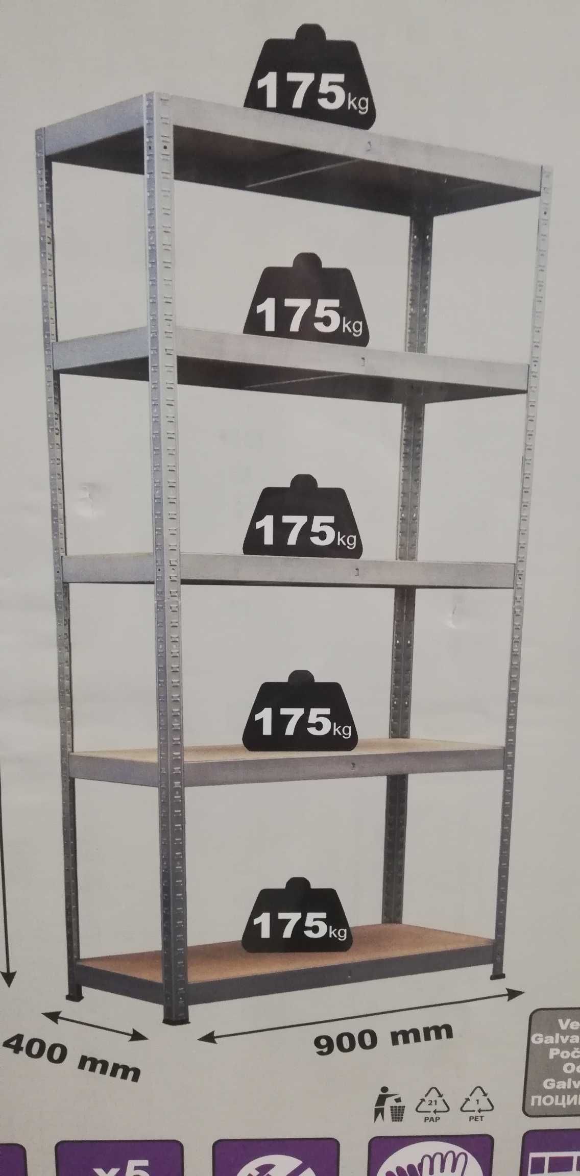 Regał Metalkas 180x90x40cm 175 kg 5 półek Do garażu strychu piwnicy