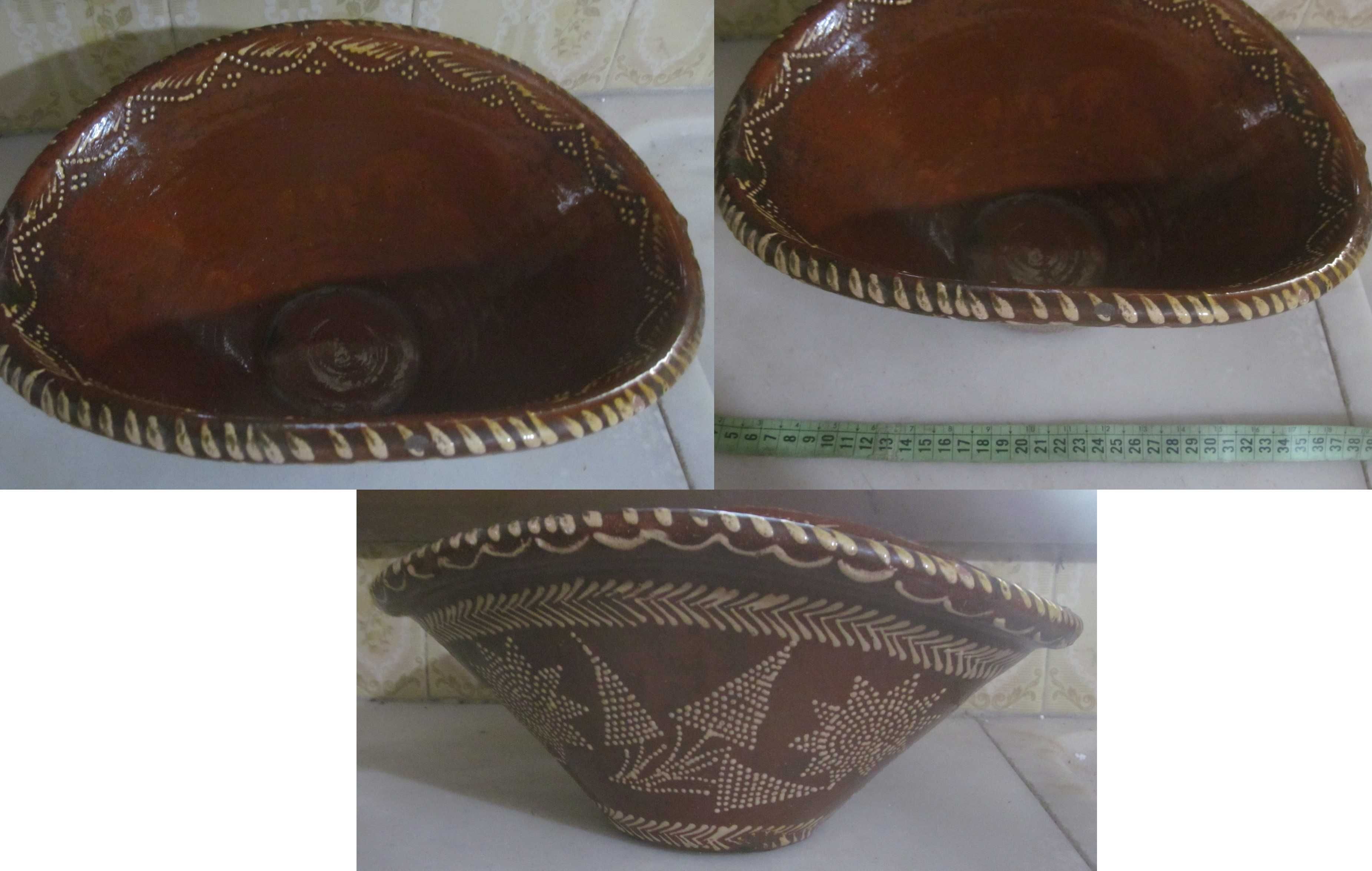 Peças de louça tradicional em barro vidrado pintado à mão, artesanato